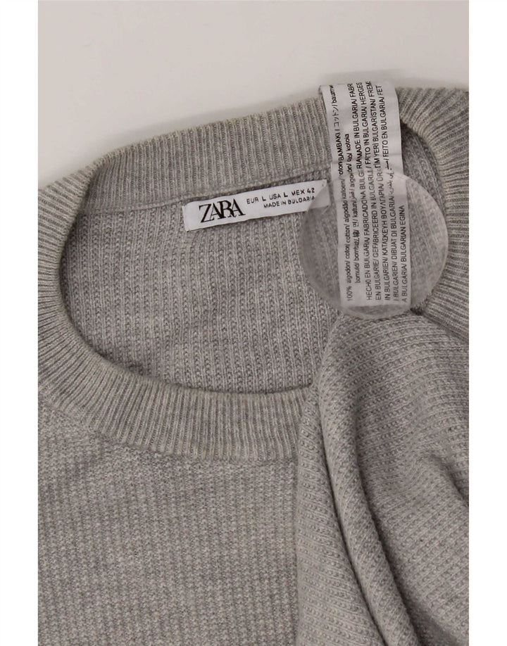 Zara Mens Crew Neck Jumper Sweater Large Grey