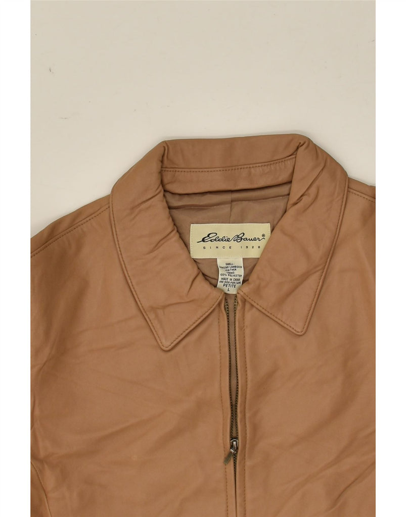 EDDIE BAUER Womens Petite Leather Jacket UK 14 Large Brown Leather | Vintage Eddie Bauer | Thrift | Second-Hand Eddie Bauer | Used Clothing | Messina Hembry 