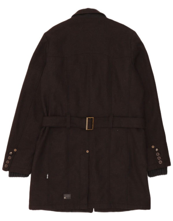 KHUJO Mens Overcoat UK 40 Large Brown Herringbone Polyester