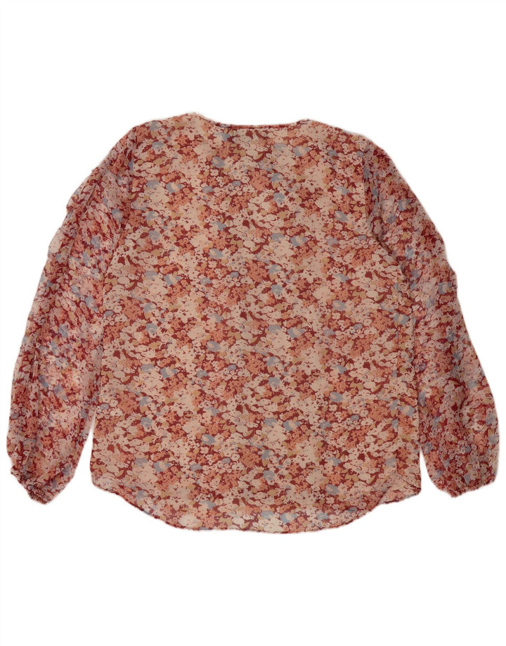 Ralph Lauren Womens See Through Blouse Top UK 16 Large Red Floral Polyester