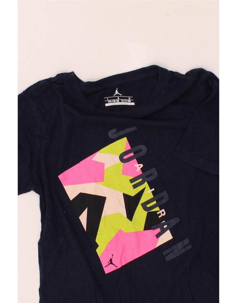 JORDAN Boys Graphic T-Shirt Top 12-13 Years Large Navy Blue Cotton Vintage Jordan and Second-Hand Jordan from Messina Hembry 