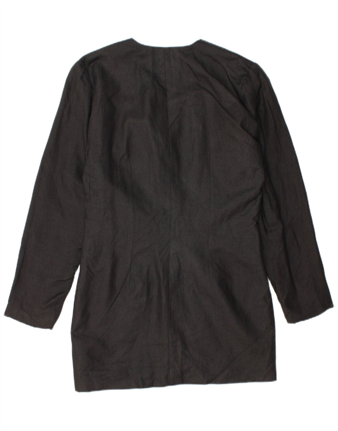 Vintage Womens Longline 1 Button Blazer Jacket UK 14 Medium Black Linen