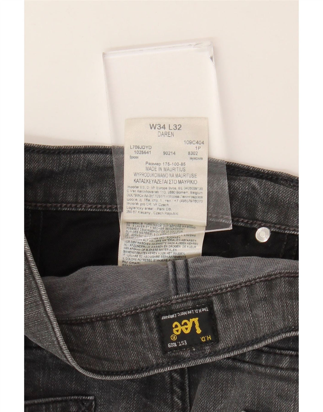 LEE Mens Daren Straight Jeans W34 L32 Grey Cotton