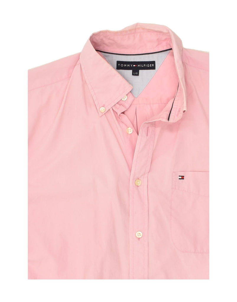 TOMMY HILFIGER Mens Shirt Large Pink Cotton | Vintage Tommy Hilfiger | Thrift | Second-Hand Tommy Hilfiger | Used Clothing | Messina Hembry 
