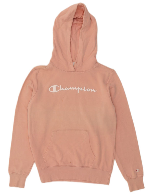 CHAMPION Womens Graphic Hoodie Jumper UK 14 Medium Pink Cotton