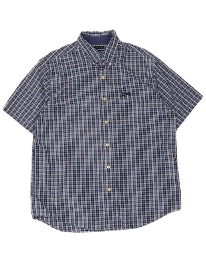 Chaps Mens Easy Care Short Sleeve Shirt Large Blue Check Cotton
