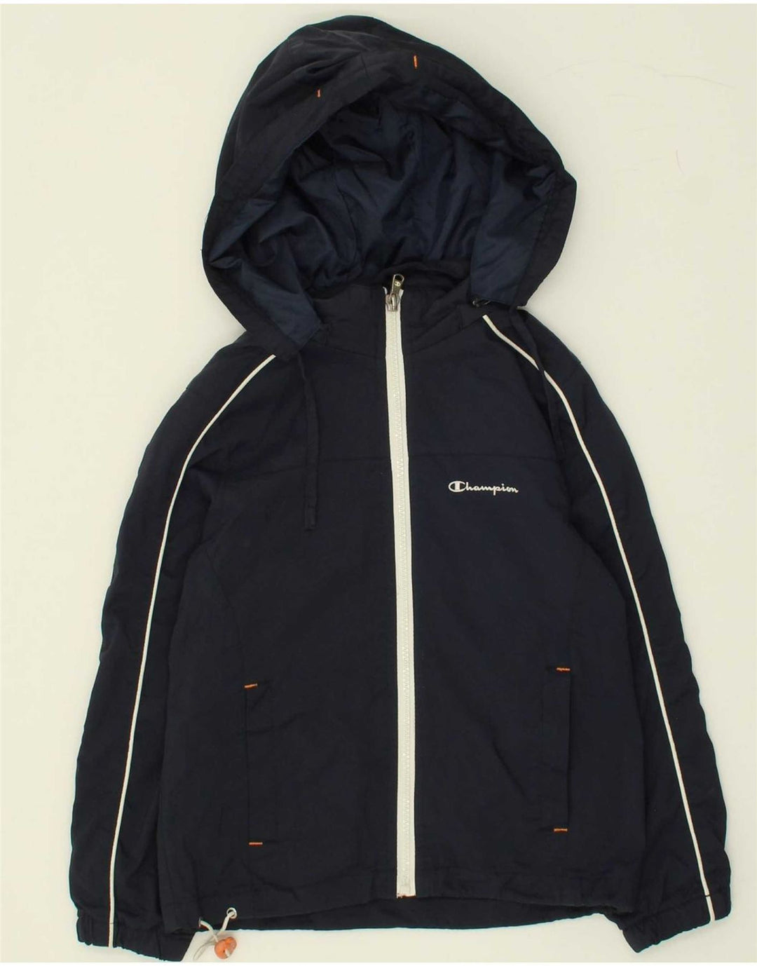 CHAMPION Boys Hooded Rain Jacket 5-6 Years XS Navy Blue Polyamide Vintage Champion and Second-Hand Champion from Messina Hembry 