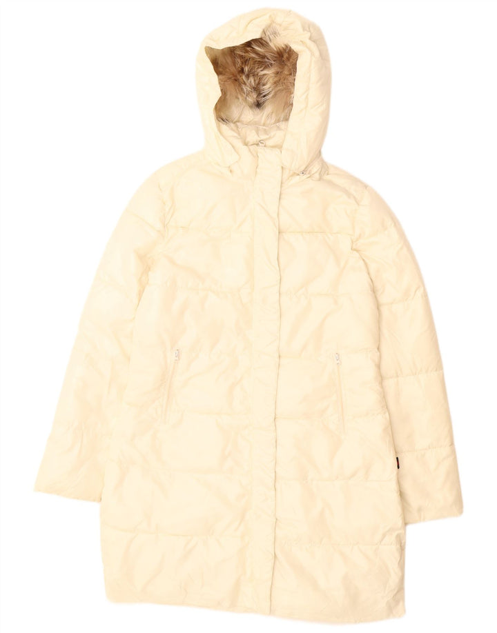 Kappa Womens Hooded Padded Coat UK 12 Medium Off White Polyester