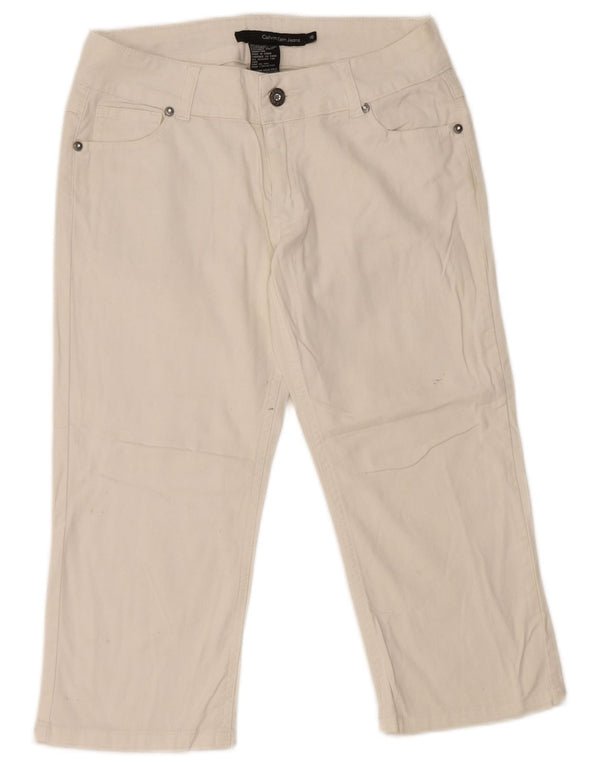 CALVIN KLEIN Girls Capri Trousers 15-16 Years W28 L19 White Herringbone