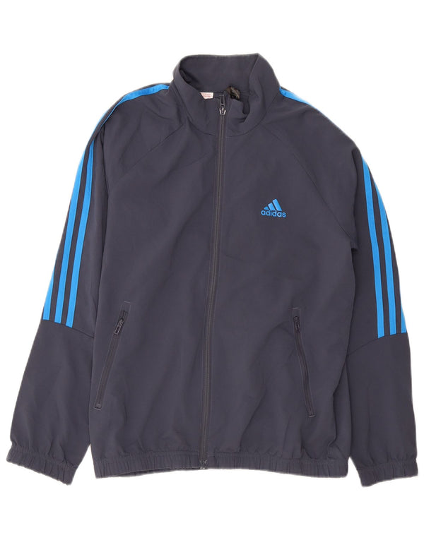 Adidas Boys Aeroready Tracksuit Top Jacket 11-12 Years Navy Blue Polyester