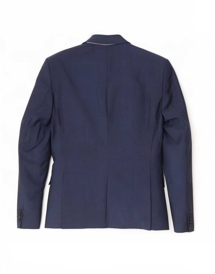 Zara Mens 2 Button Blazer Jacket EU 52 Large Navy Blue Wool