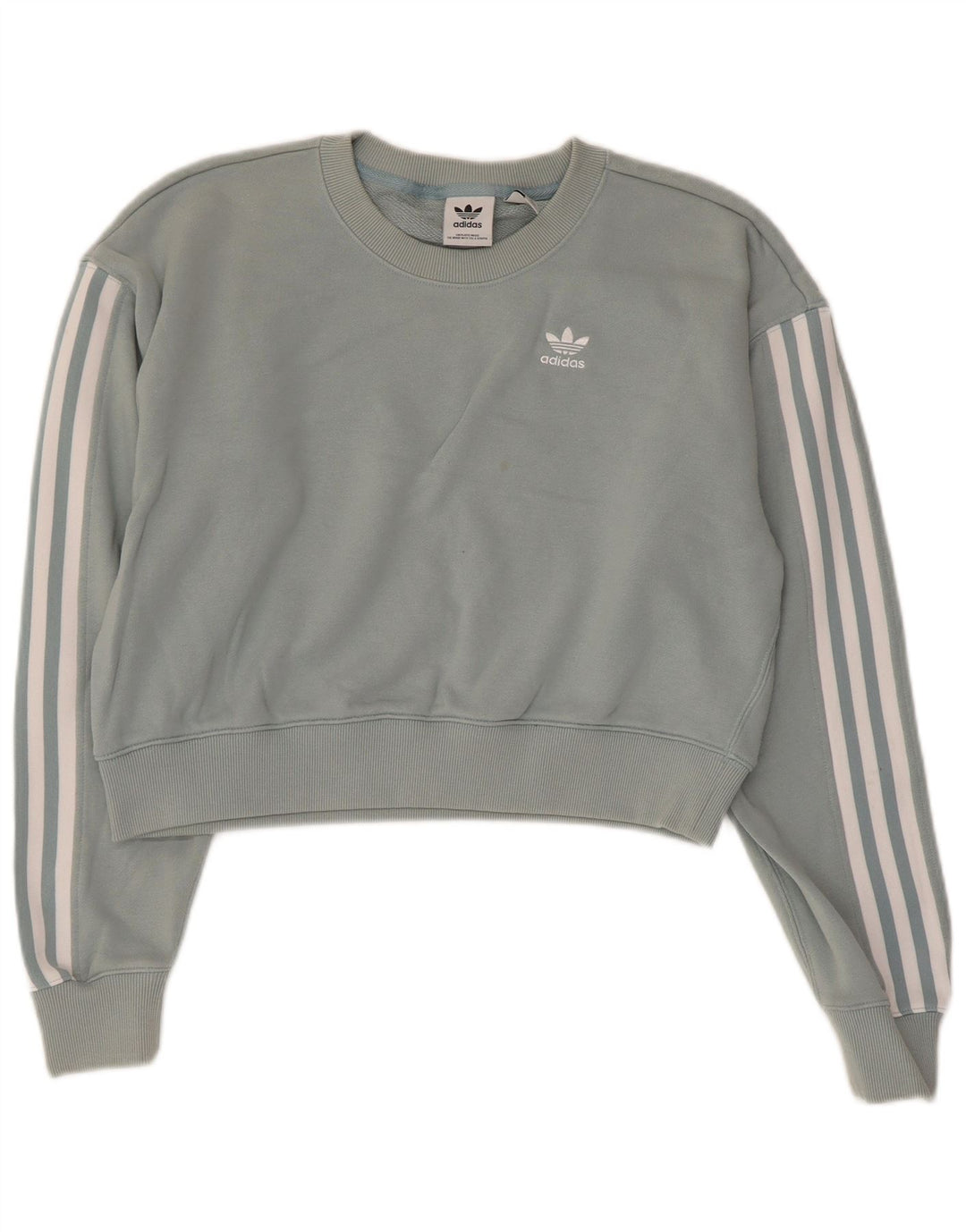 Adidas Womens Crop Oversized Sweatshirt Jumper UK 6 XS Blue Cotton
