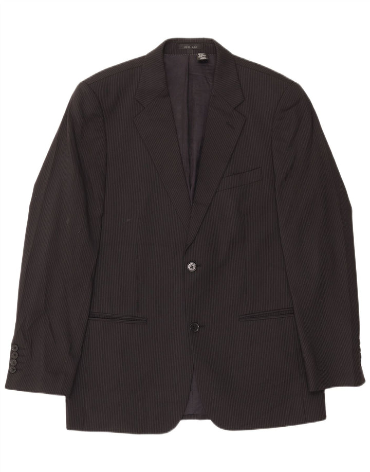Zara Mens 2 Button Blazer Jacket EU 50 Medium Black Striped Wool