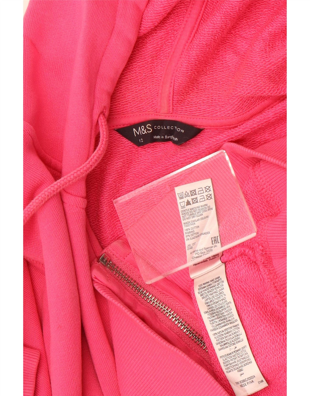 Marks & Spencer Womens Zip Hoodie Sweater UK 12 Medium Pink Cotton