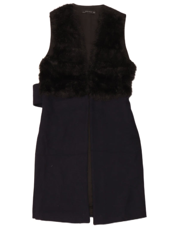 Zara Womens Sleeveless Sheath Dress UK 10 Small Navy Blue Colourblock Wool