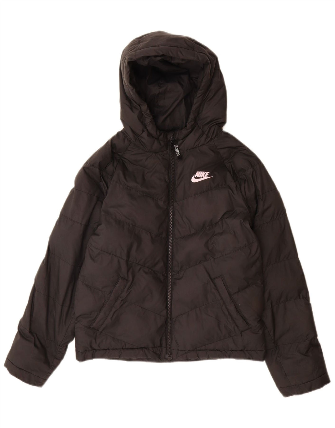 Nike Boys Hooded Padded Jacket 10-11 Years Medium Black Polyester
