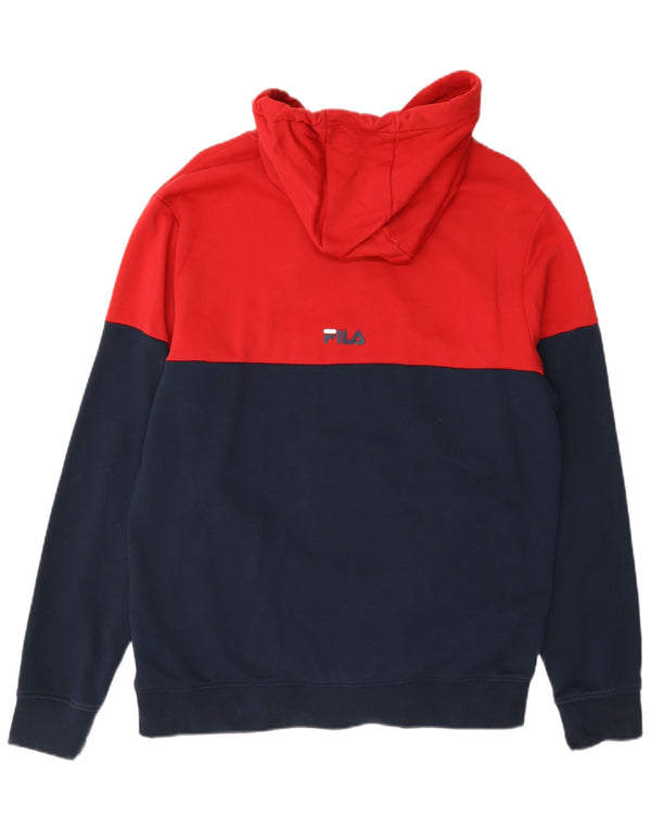 Fila Mens Graphic Hoodie Jumper Medium Navy Blue Colourblock Cotton