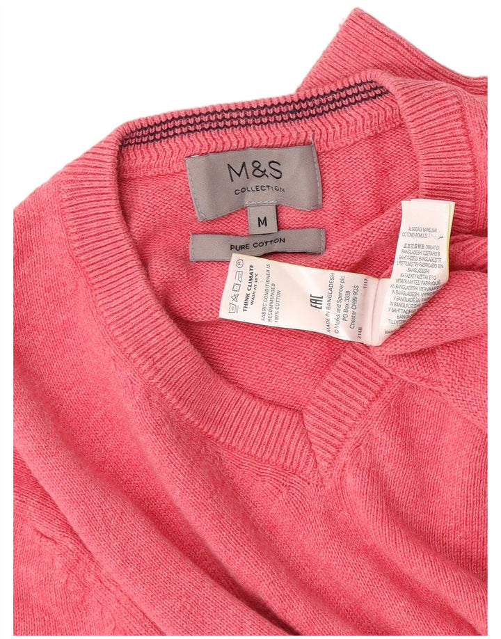 Marks & Spencer Mens V-Neck Jumper Sweater Medium Pink Cotton