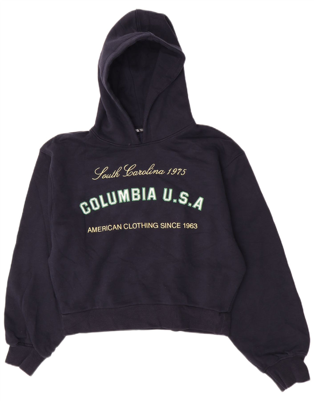Zara Womens Graphic Hoodie Jumper UK 14 Medium Navy Blue