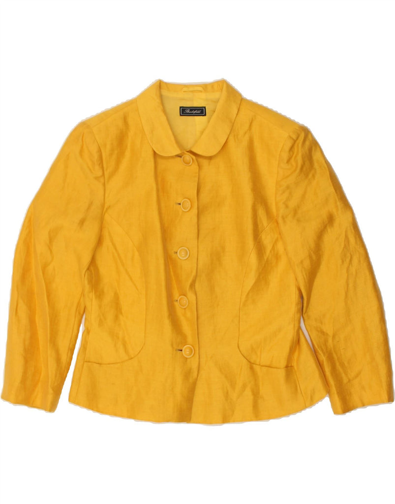 BROOKSFIELD Womens 5 Button Blazer Jacket IT 46 Large Yellow Linen | Vintage Brooksfield | Thrift | Second-Hand Brooksfield | Used Clothing | Messina Hembry 