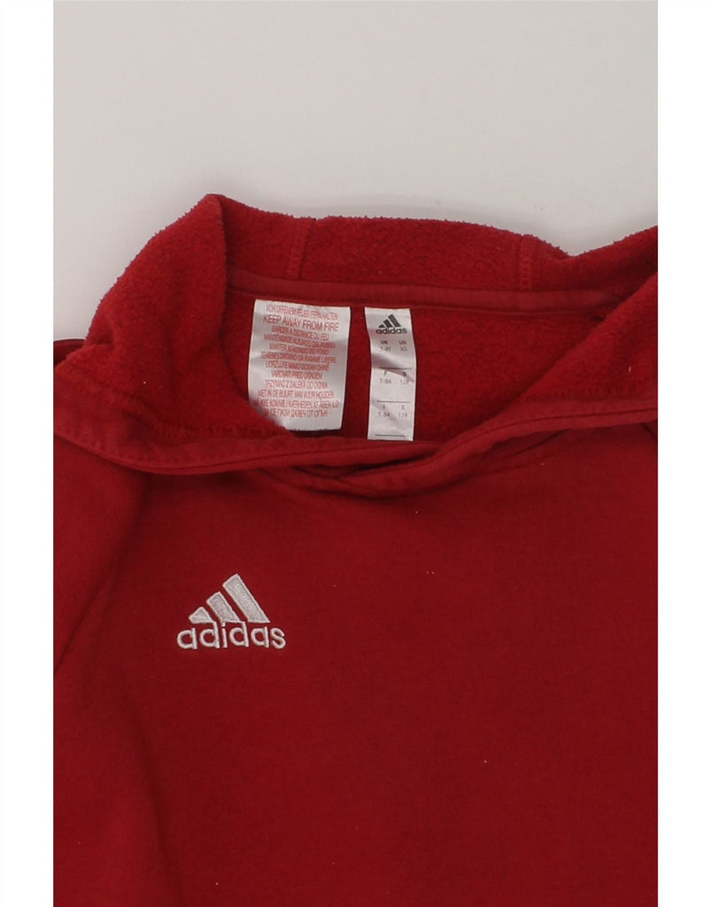 ADIDAS Boys Hoodie Jumper 7-8 Years Red Cotton | Vintage Adidas | Thrift | Second-Hand Adidas | Used Clothing | Messina Hembry 