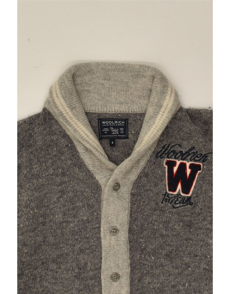 WOOLRICH Boys Cardigan Sweater 7-8 Years Grey Colourblock Wool | Vintage Woolrich | Thrift | Second-Hand Woolrich | Used Clothing | Messina Hembry 