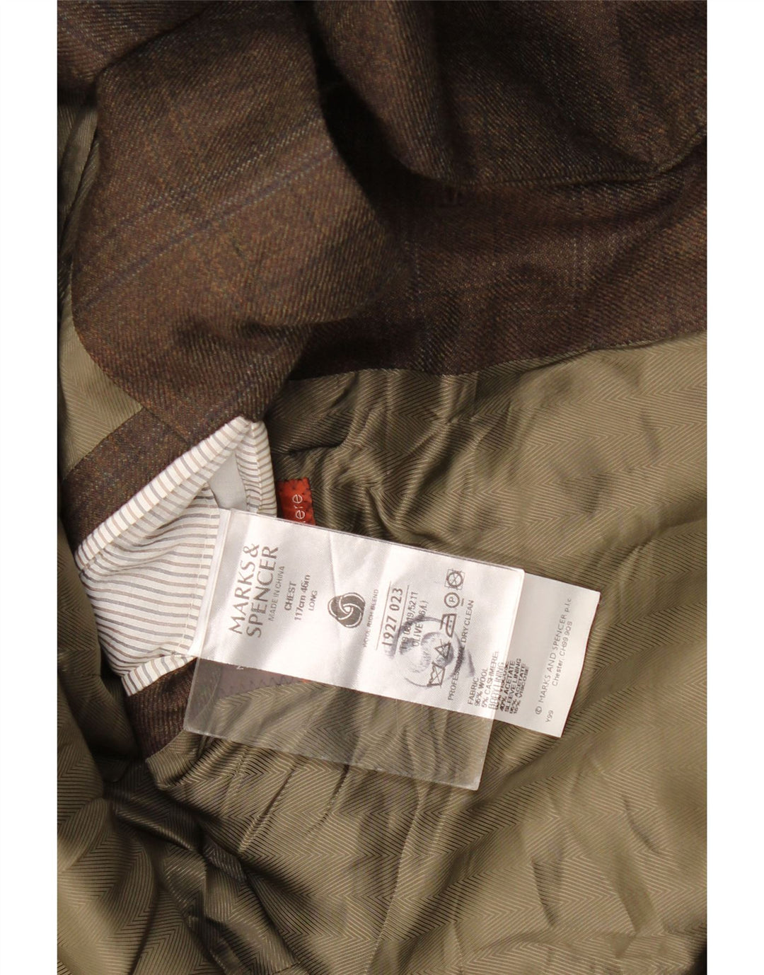 Marks & Spencer Mens Long 2 Button Blazer Jacket UK 46 XL Khaki Check Wool
