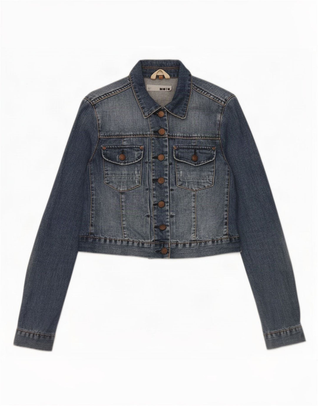 Topshop Womens Crop Denim Jacket UK 12 Medium Blue Cotton