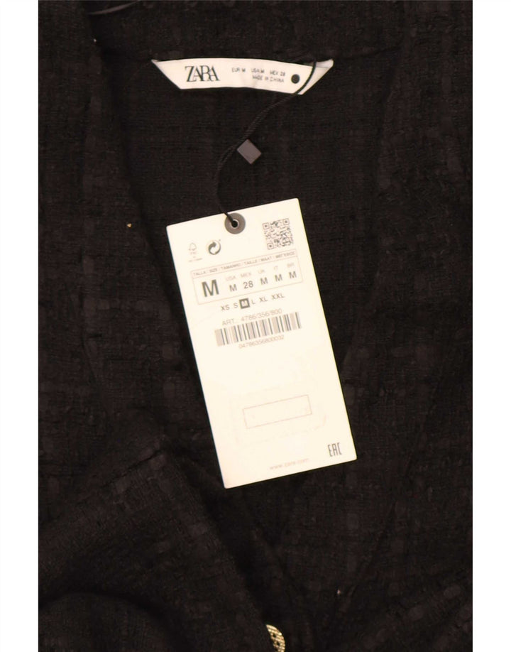 Zara Womens 6 Button Blazer Jacket UK 14 Medium Black Check Polyester