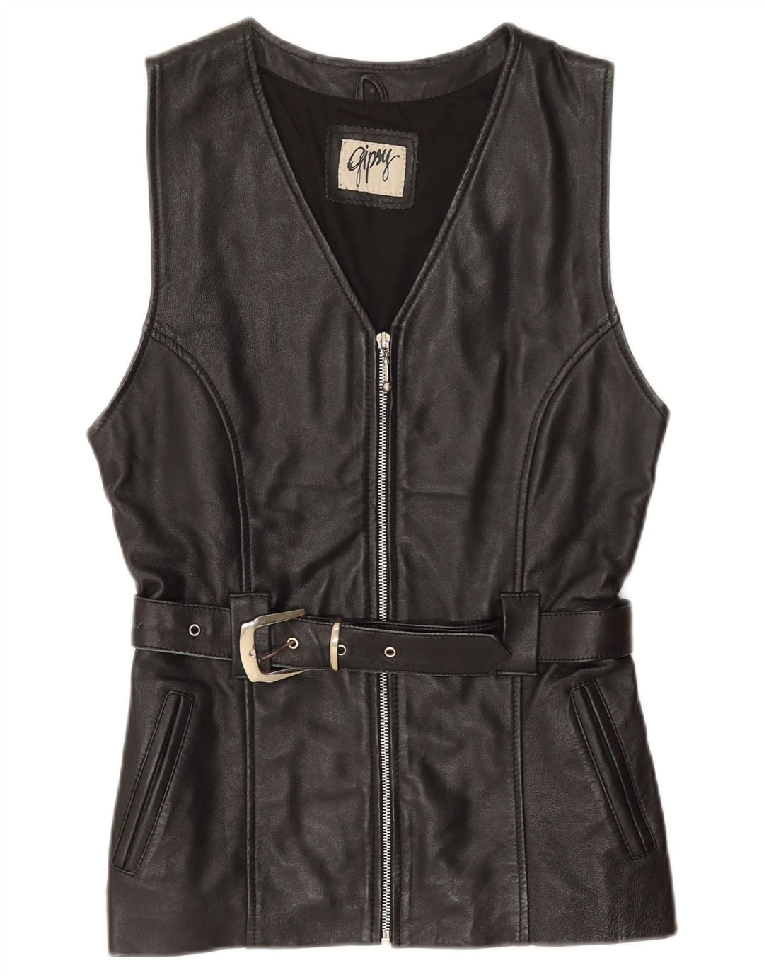 Gipsy Womens Leather Gilet UK 12 Medium Black Leather