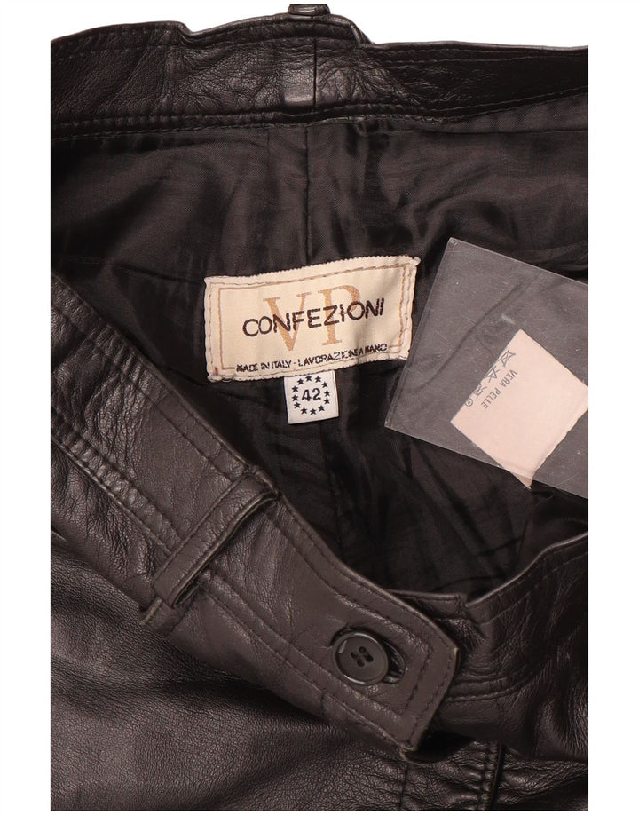 VINTAGE Womens Straight Trousers IT 42 Medium W28 L29 Black Leather