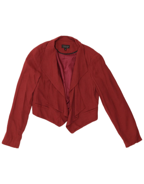 Topshop Womens Crop Open Blazer Jacket UK 8 Small  Maroon Viscose