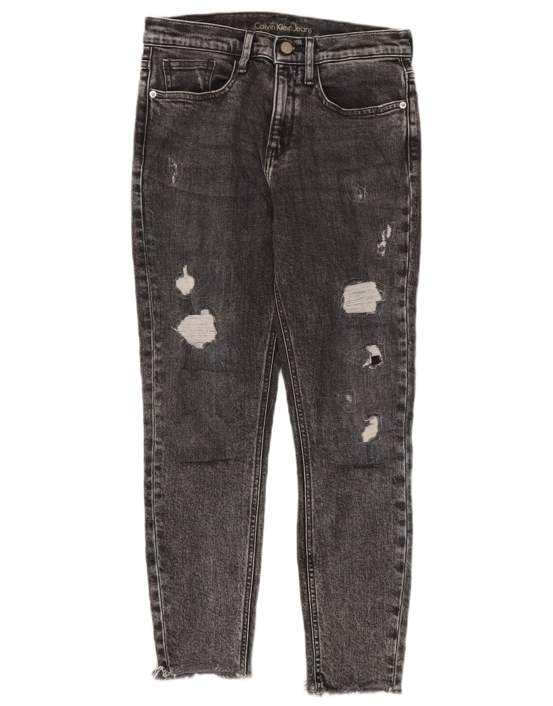Calvin Klein Womens Distressed Skinny Cropped Jeans W27 L26 Grey