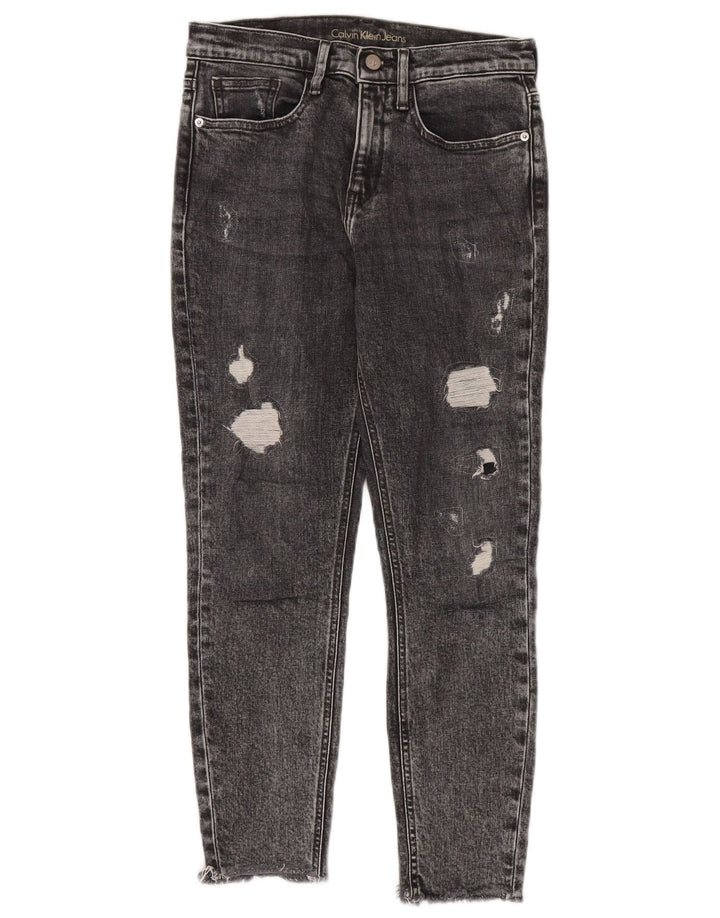 Calvin Klein Womens Distressed Skinny Cropped Jeans W27 L26 Grey