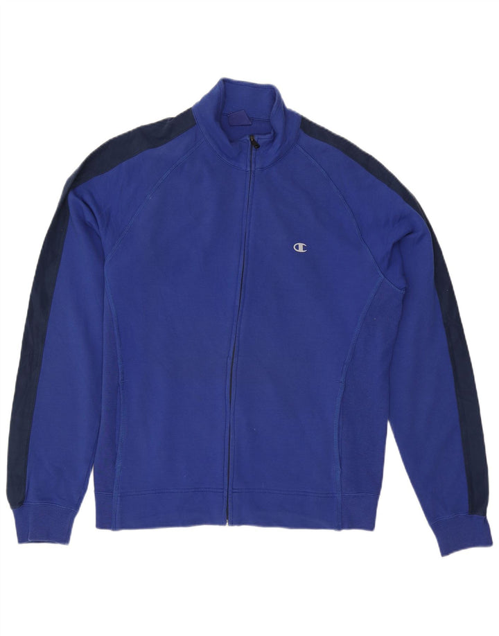 Champion Mens Tracksuit Top Jacket Large Blue Colourblock Cotton