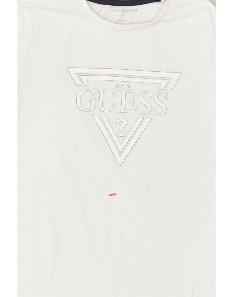 GUESS Boys Graphic Top Long Sleeve 11-12 Years White Cotton | Vintage Guess | Thrift | Second-Hand Guess | Used Clothing | Messina Hembry 