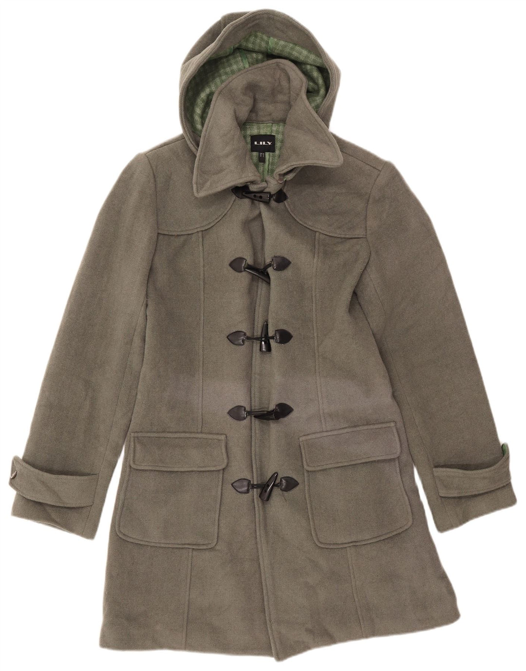 VINTAGE Womens Hooded Duffle Coat UK 16 Large  Grey Wool