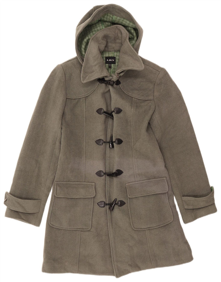 VINTAGE Womens Hooded Duffle Coat UK 16 Large  Grey Wool