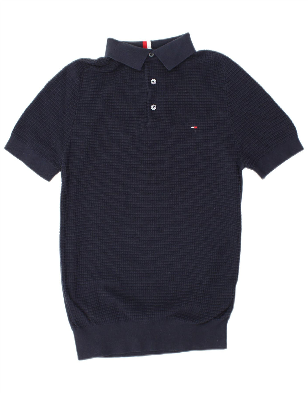 TOMMY HILFIGER Mens Short Sleeve Polo Neck Jumper Sweater XS Navy Blue