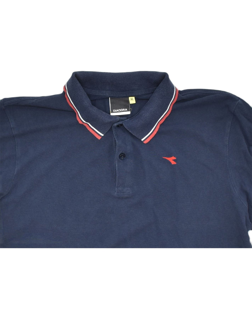 DIADORA Mens Long Sleeve Polo Shirt XL Navy Blue Cotton Classic | Vintage | Thrift | Second-Hand | Used Clothing | Messina Hembry 