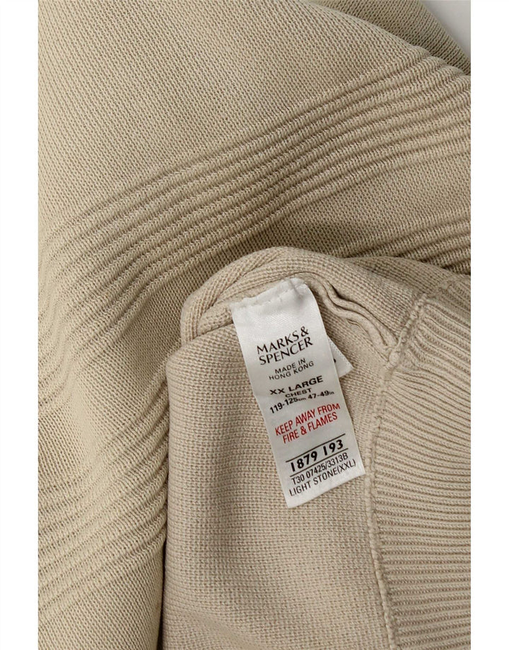 Marks & Spencer Mens Zip Neck Jumper Sweater 2XL Beige Cotton