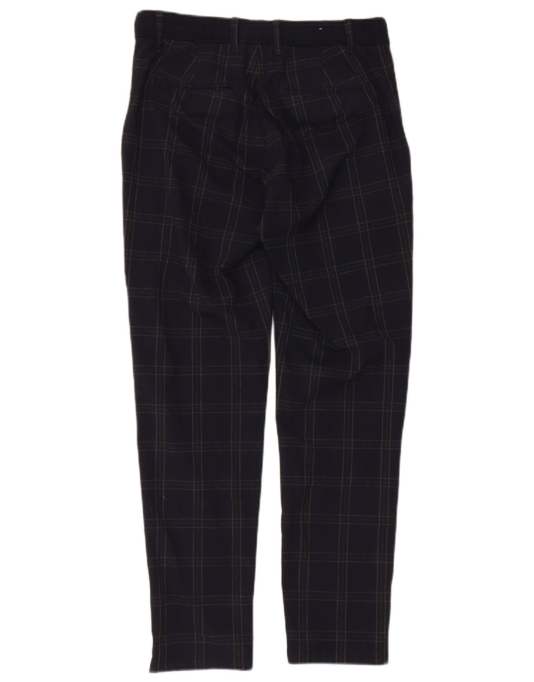 ZARA Mens Slim Chino Trousers Small W30 L29 Navy Blue Check Polyester