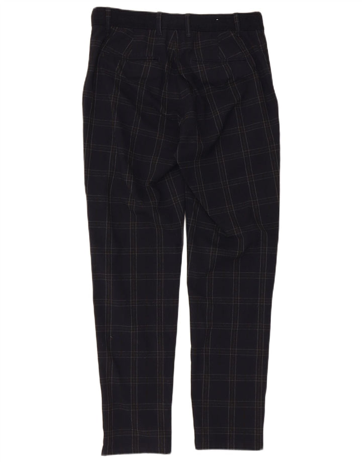 ZARA Mens Slim Chino Trousers Small W30 L29 Navy Blue Check Polyester