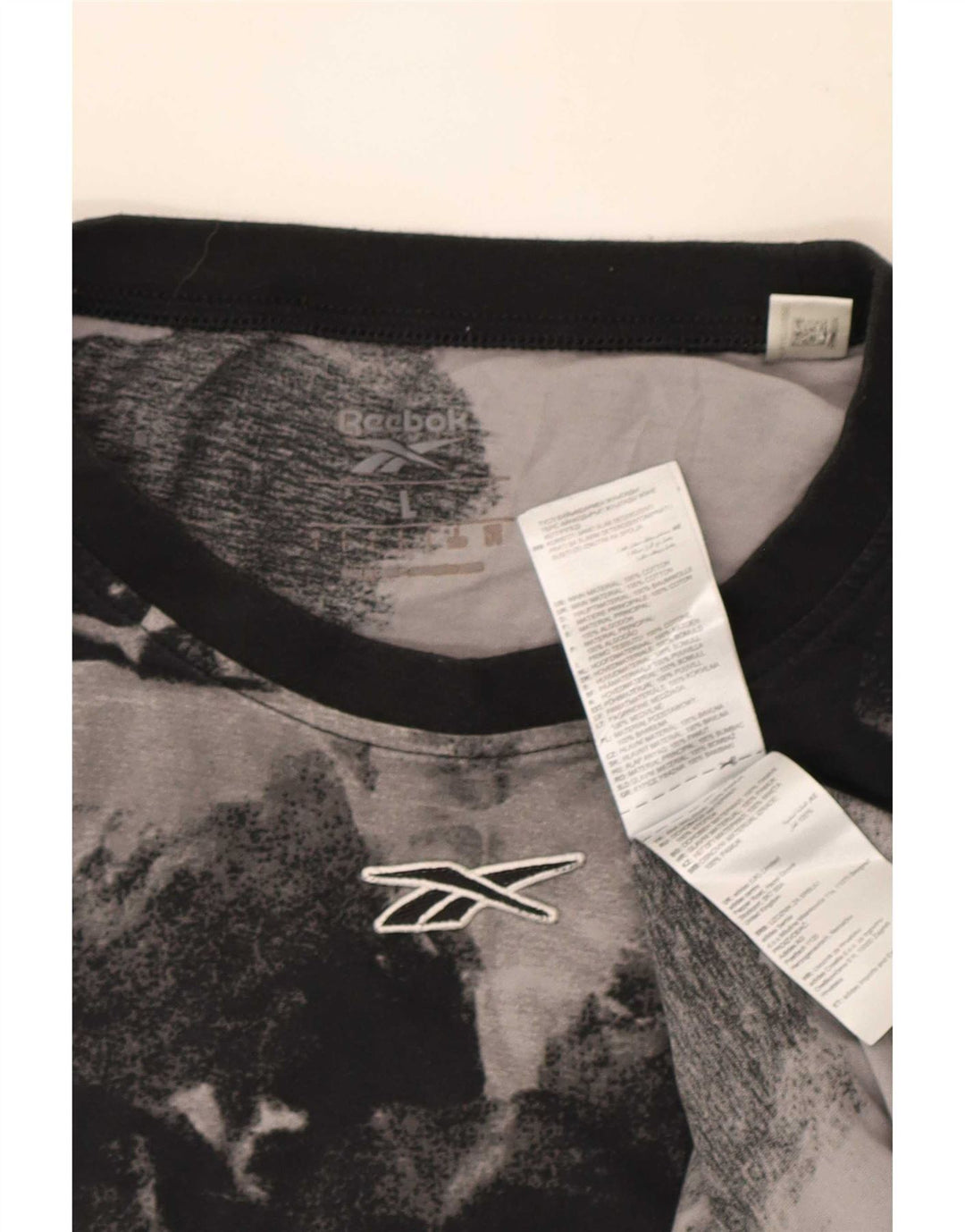 Reebok Mens Abstract Pattern T-Shirt Top Large Black Cotton