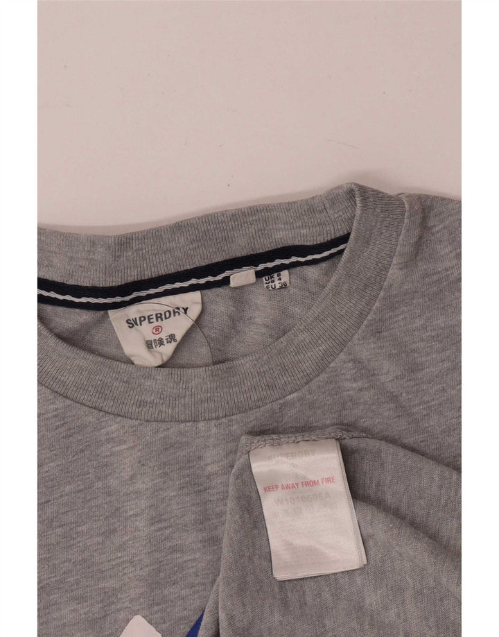 Superdry Womens Graphic T-Shirt Top UK 8 Small Grey Cotton
