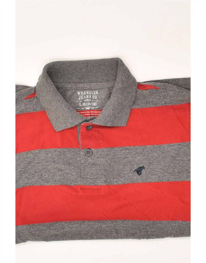 WRANGLER Boys Long Sleeve Polo Shirt 10-11 Years Large Grey Striped Cotton | Vintage Wrangler | Thrift | Second-Hand Wrangler | Used Clothing | Messina Hembry 