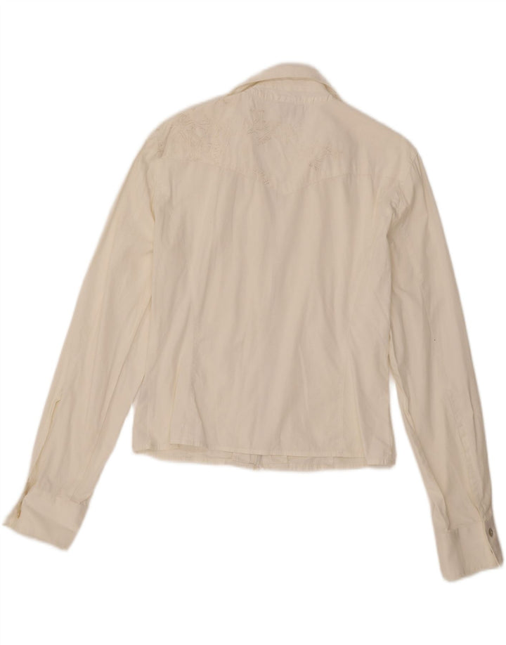 TRUSSARDI Womens Graphic Crop Shirt UK 14 Medium White Cotton Vintage Trussardi and Second-Hand Trussardi from Messina Hembry 