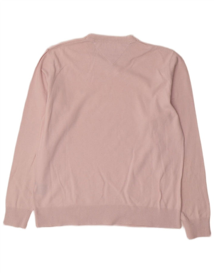 Tommy Hilfiger Mens V-Neck Jumper Sweater Medium Pink Cotton