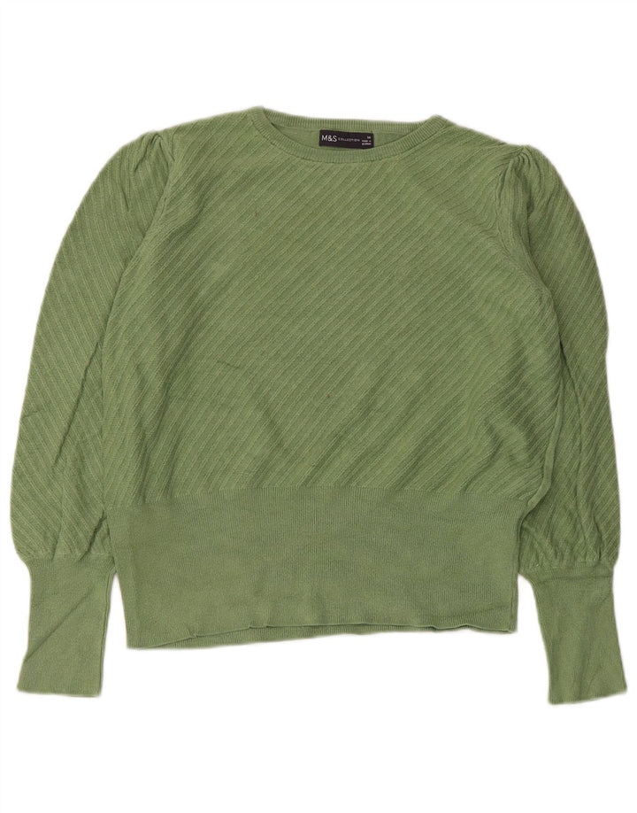 Marks & Spencer Womens Boat Neck Jumper Sweater UK 14 Medium Green Striped