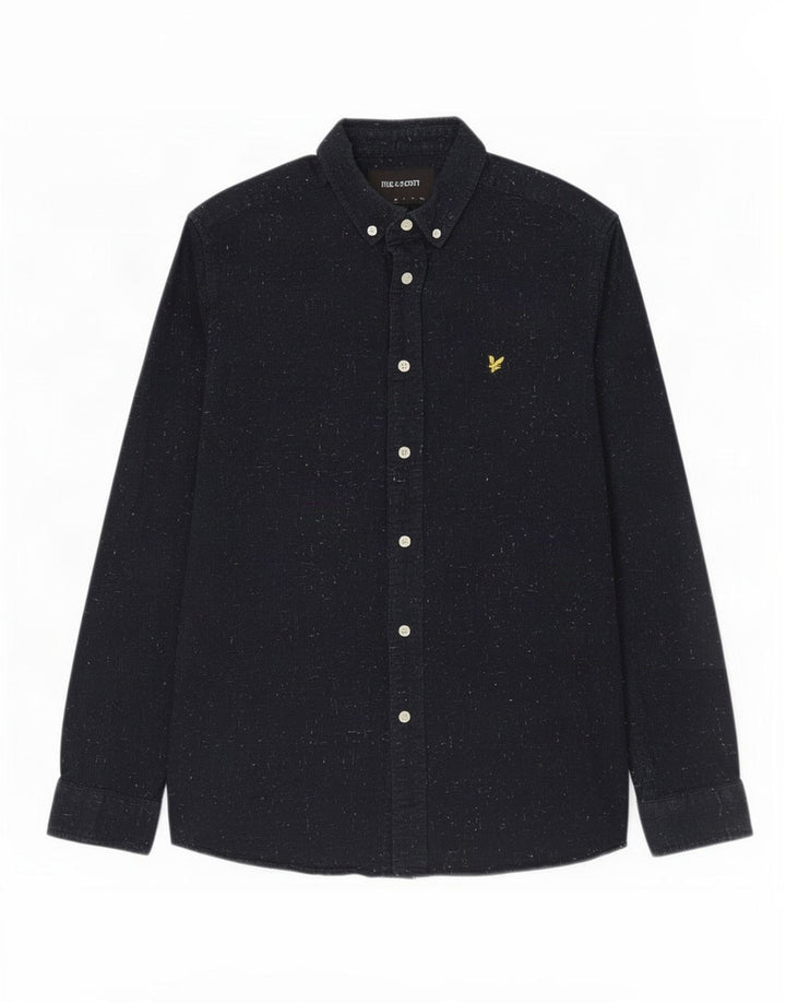 Lyle & Scott Mens Shirt Medium Navy Blue Flecked Cotton